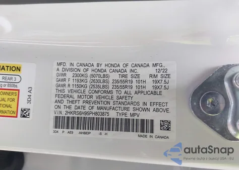 2023 Honda Cr-V Hybrid Sport Touring из США, поврежденный, VIN 2HKRS6H95PH803875